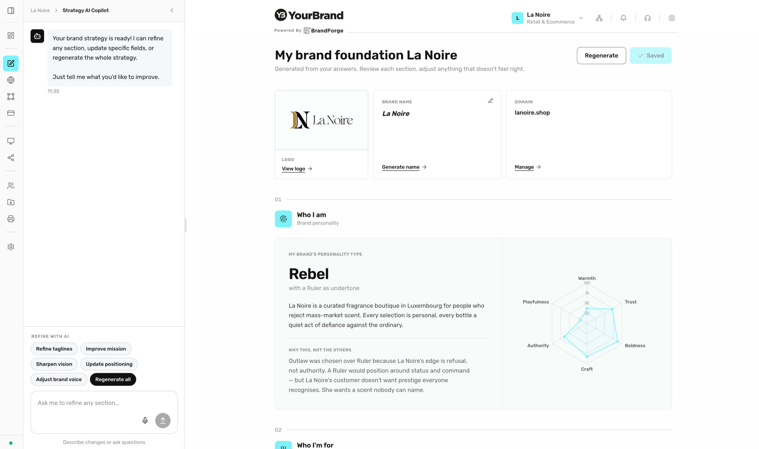 Business profile workspace screenshot