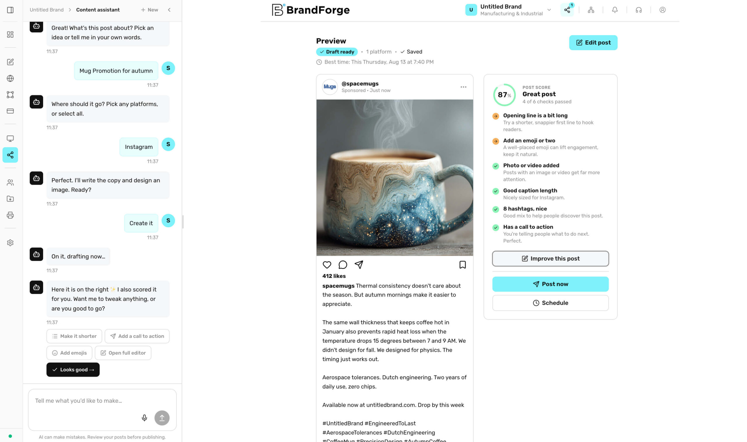 Weekly social posts workspace screenshot